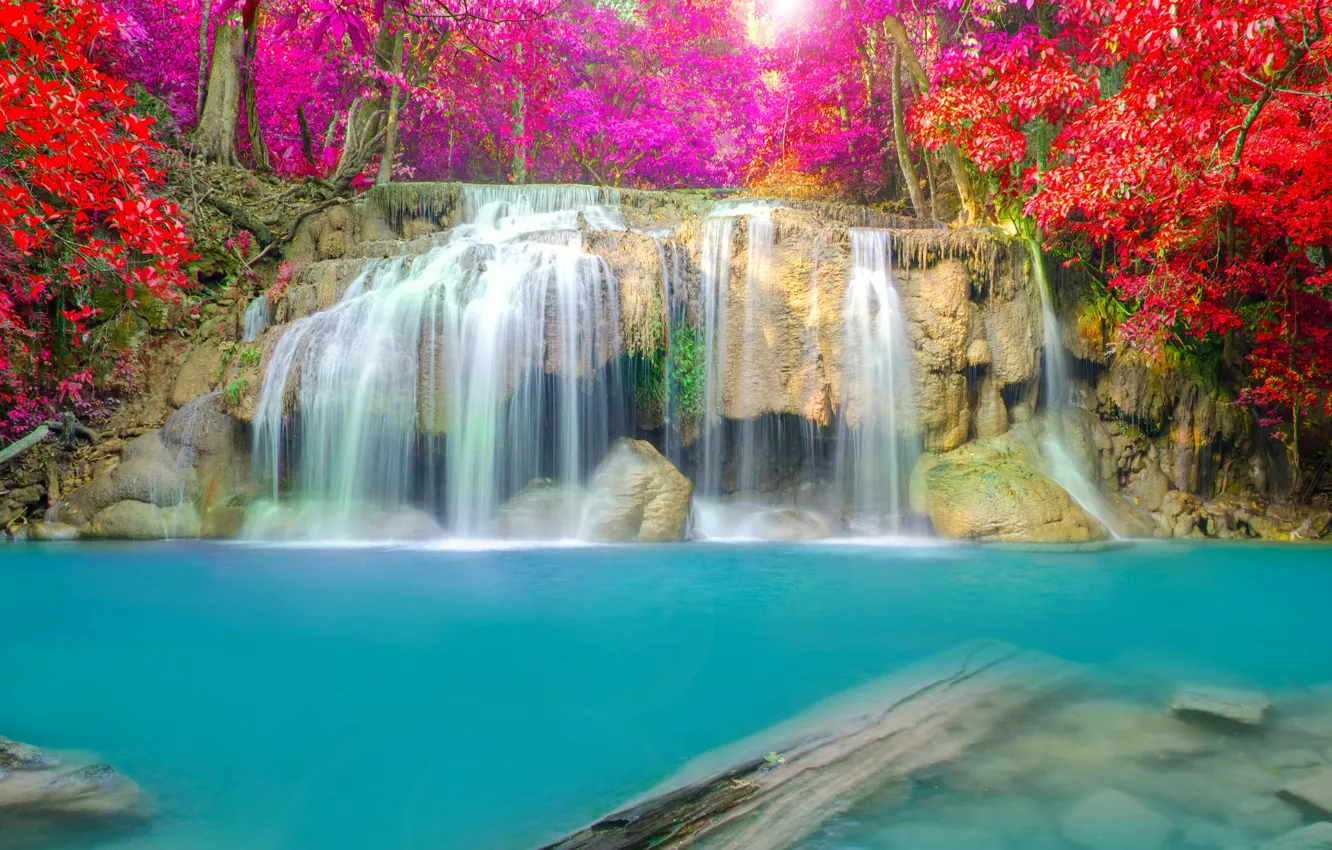 Photo wallpaper autumn, landscape, waterfall, nature, water, autumn, waterfall
