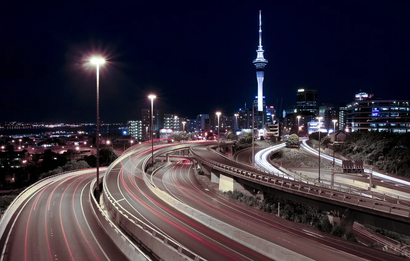 Photo wallpaper Lights, Night, Autobahn