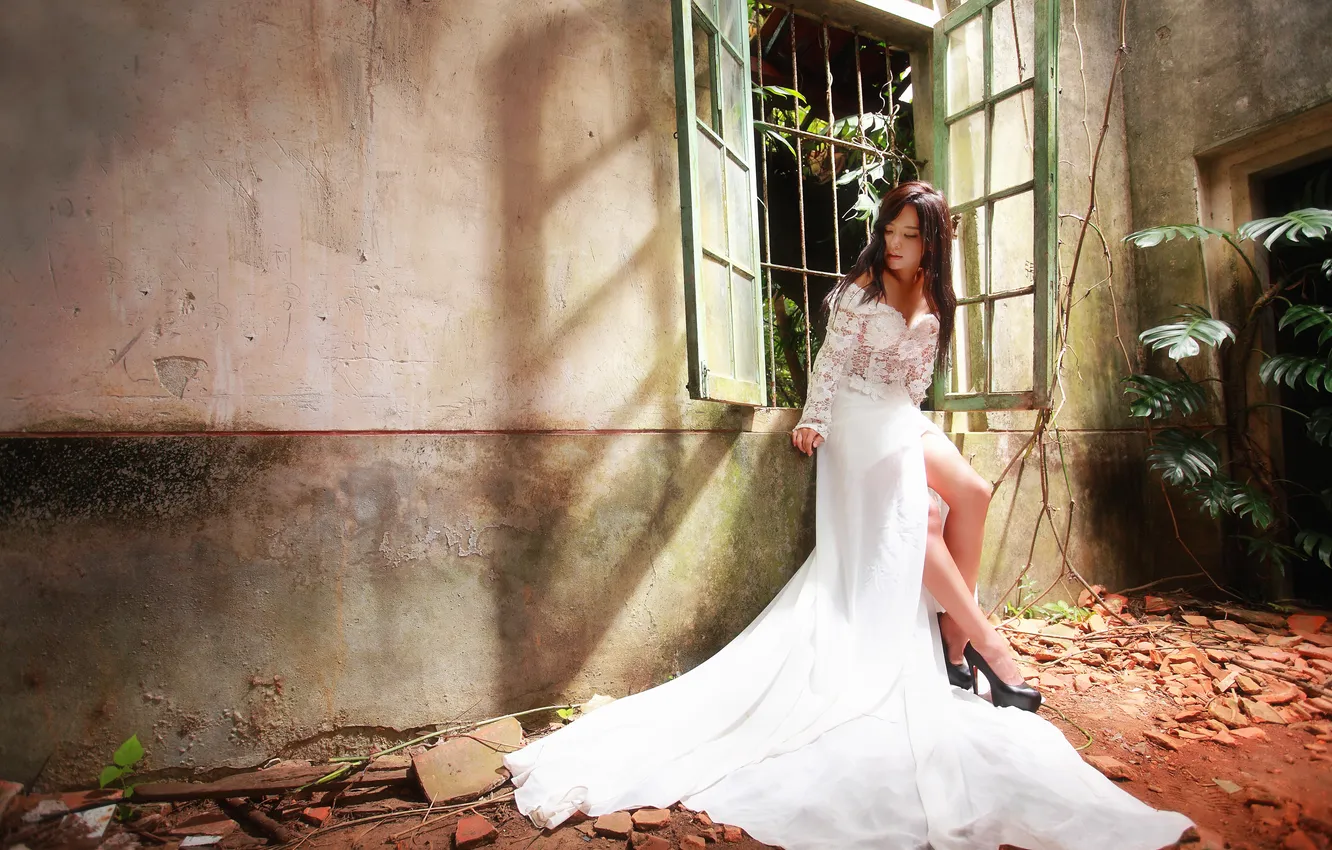 Photo wallpaper summer, girl, face, dress, window, Asian