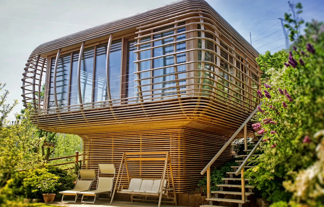 Photo wallpaper trees, swing, sofa, home, chair