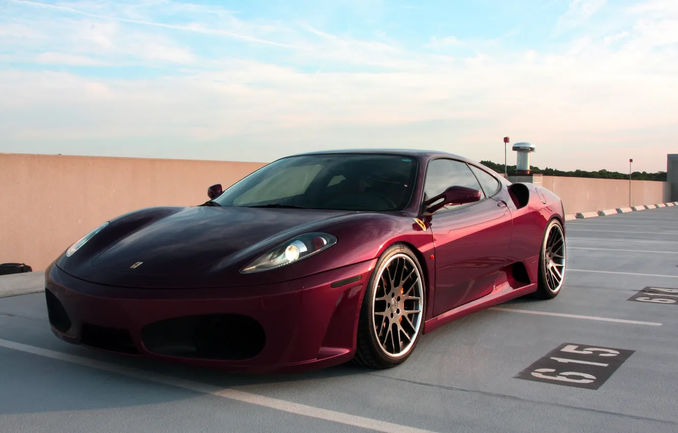 Photo wallpaper the sky, clouds, F430, Ferrari, red, Ferrari, sky, the front