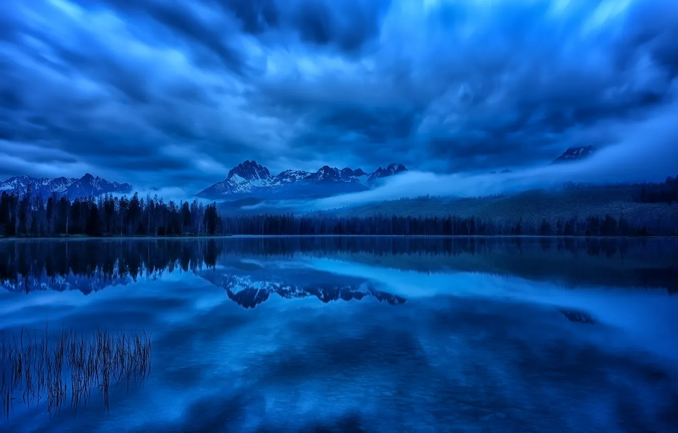 Photo wallpaper landscape, mountains, night, lake