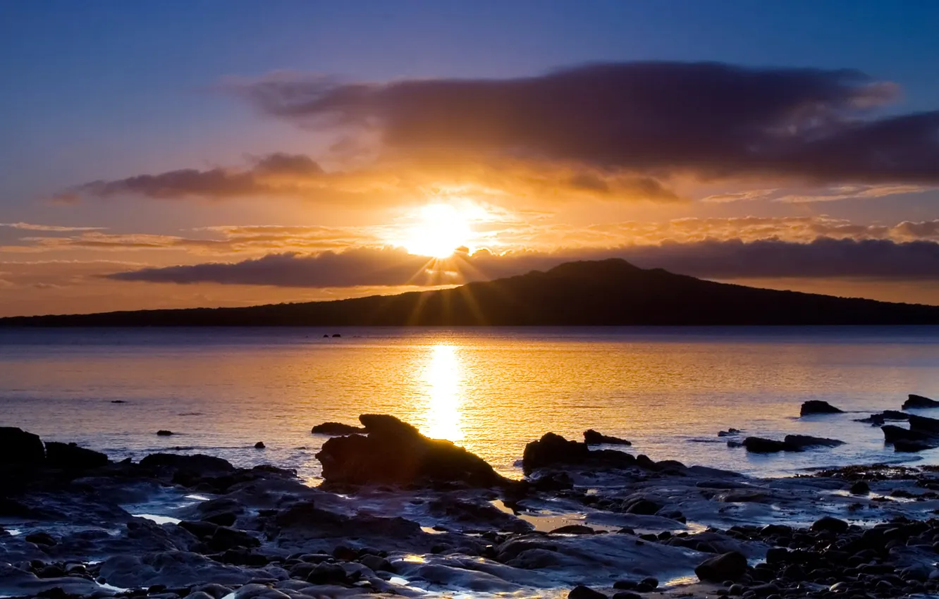 Photo wallpaper landscape, sunset, nature, shore