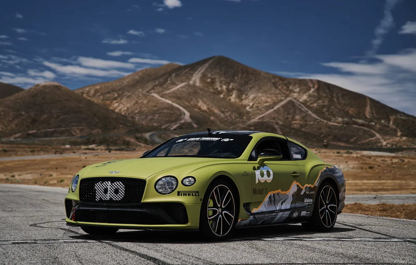Photo wallpaper coupe, Bentley, Continental GT, Pikes Peak, 2019, mountains in the background, 626 HP