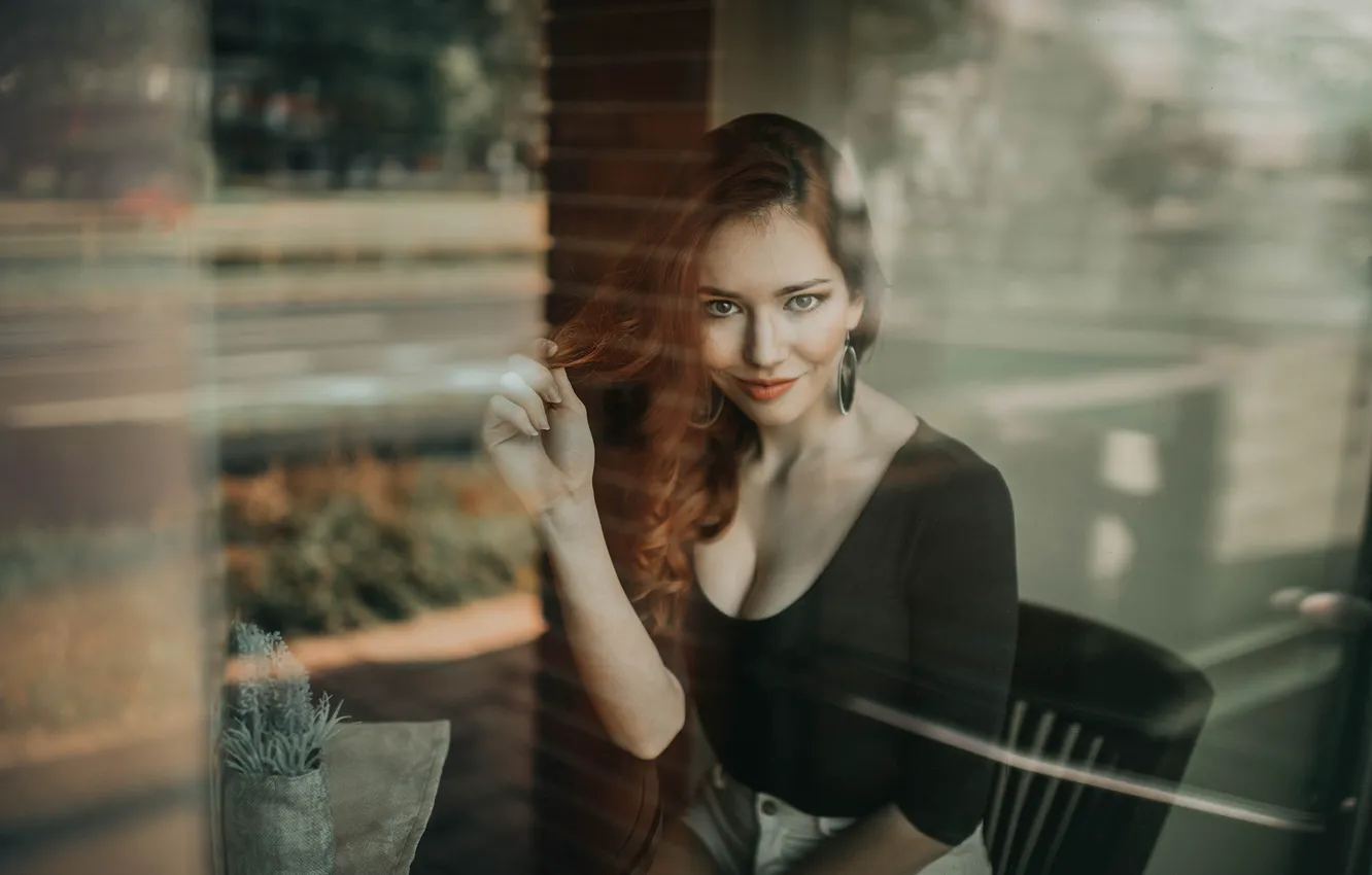 Photo wallpaper look, girl, hair, window, Jiri Tulach