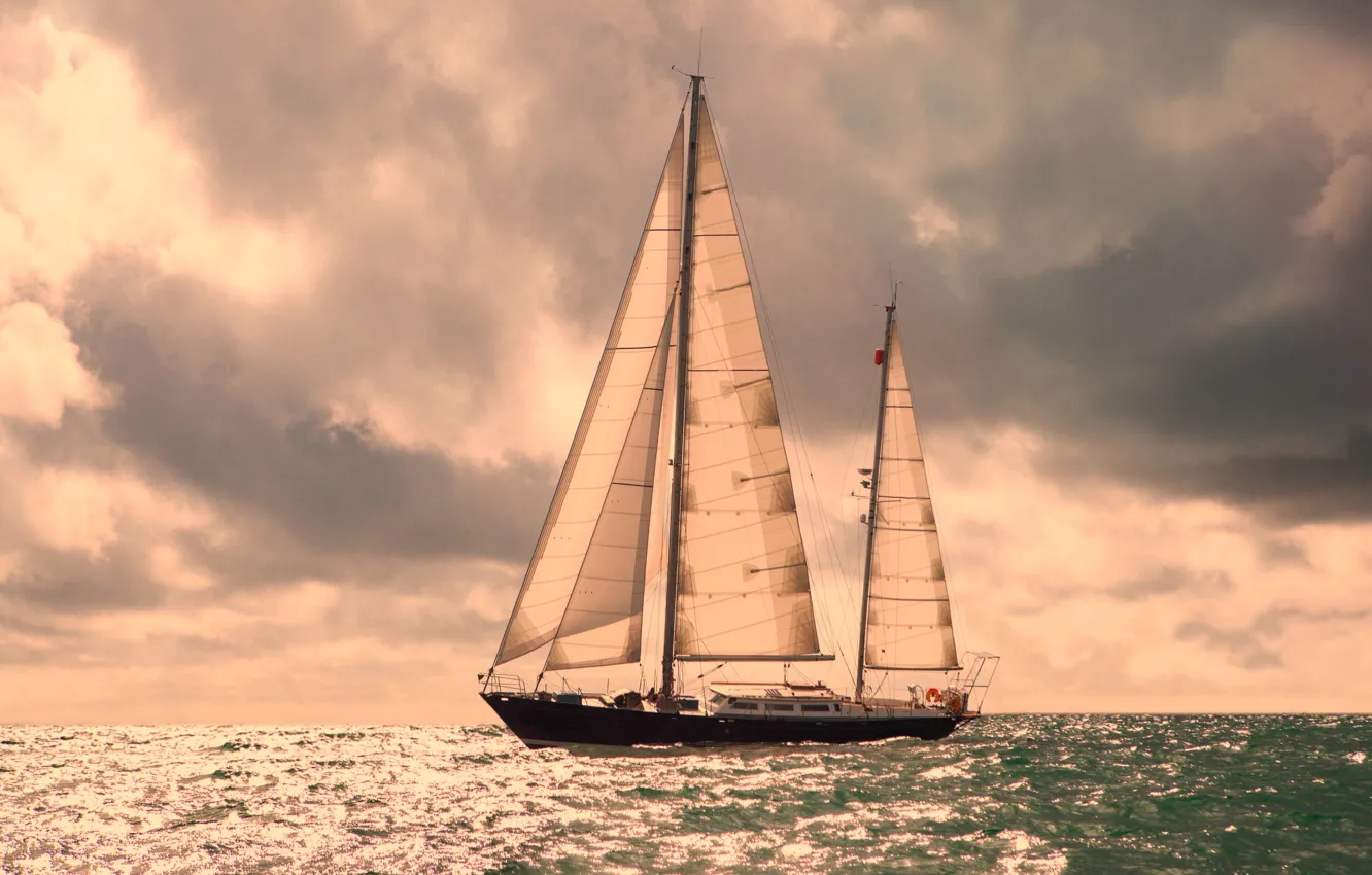 Photo wallpaper sea, the sky, light, sailboat, the reflection