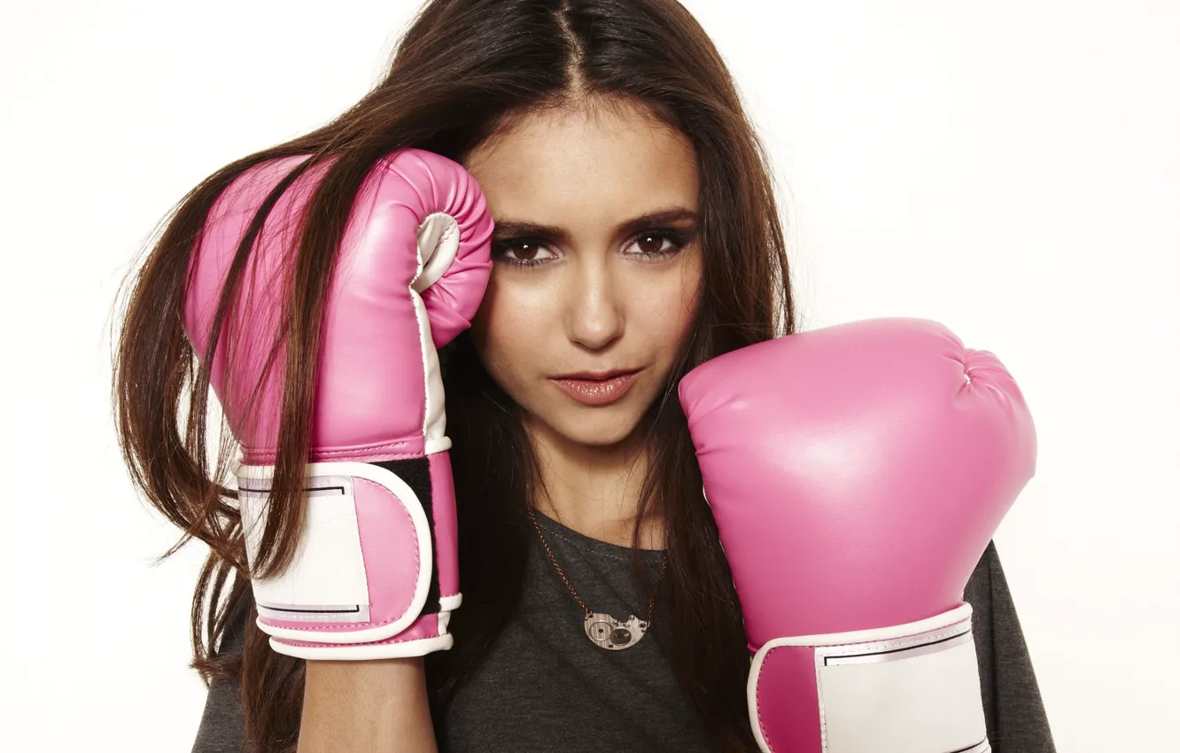 Photo wallpaper actress, Nina Dobrev, Boxing gloves