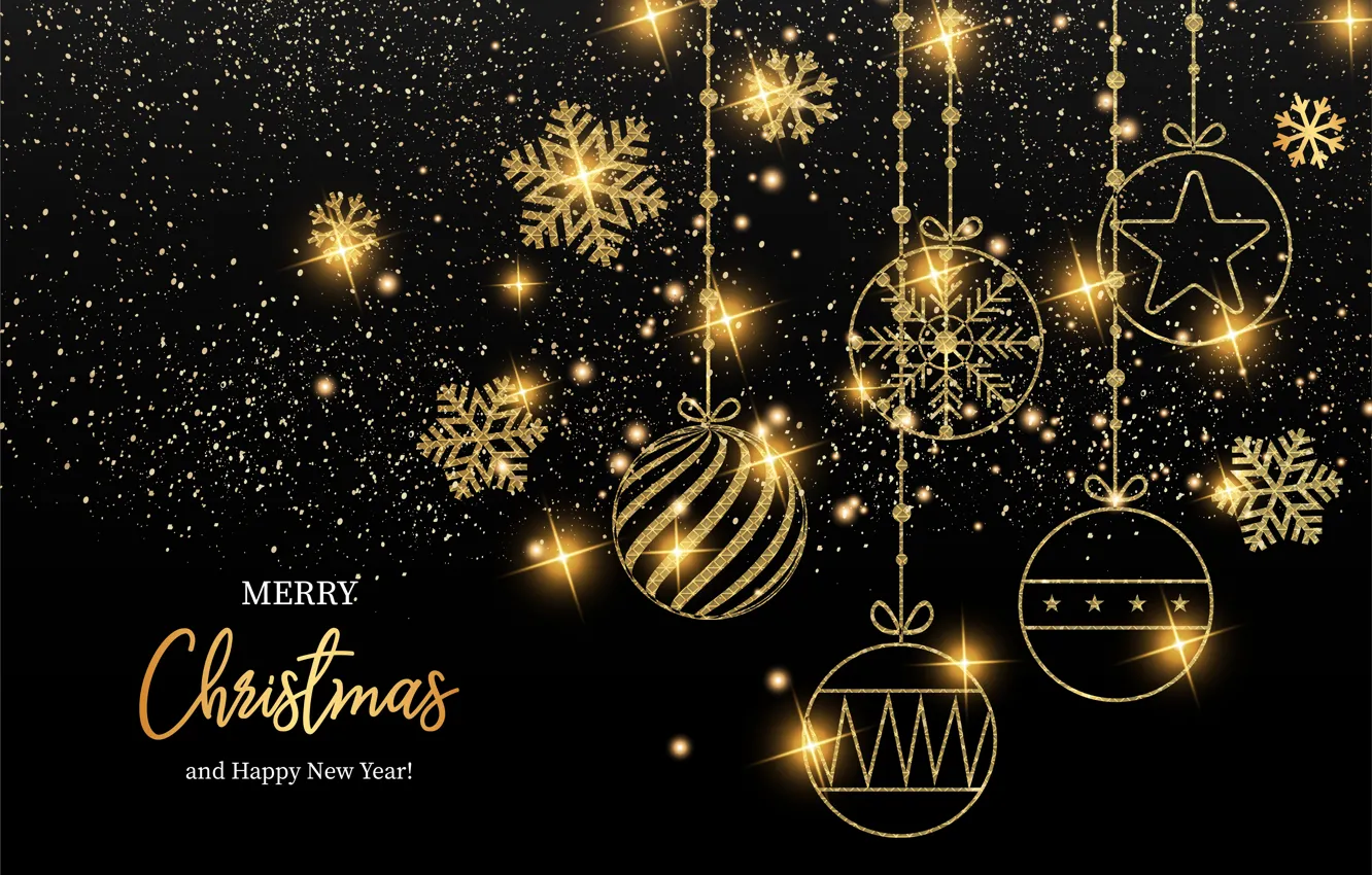 Photo wallpaper gold, holiday, black, new year, Christmas, postcard