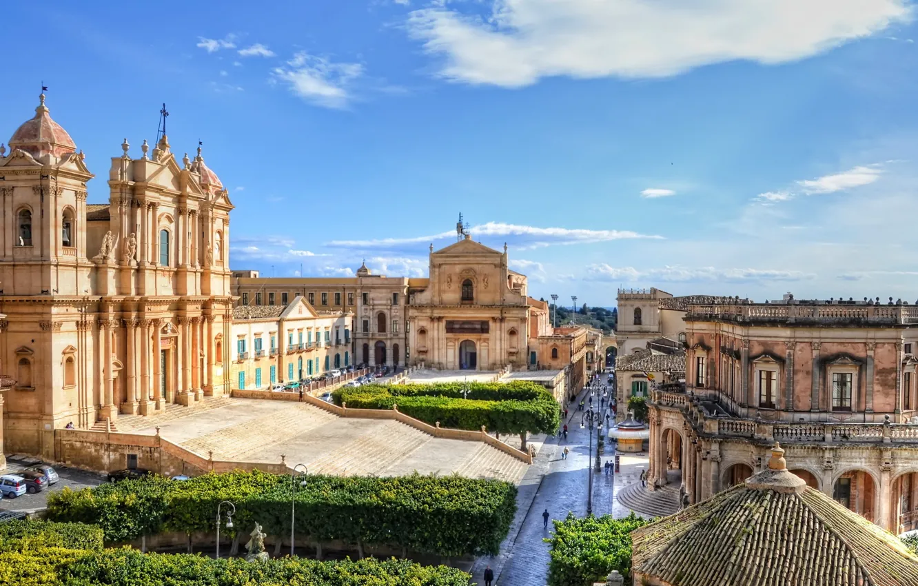 Photo wallpaper Italy, Siracusa, Roman Catholic cathedral in Noto in Sicily, Cathedral of St. Nicholas, Noto, Cathedral …