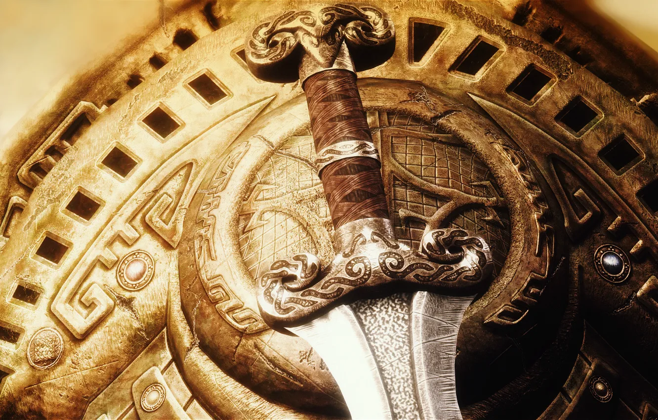 Photo wallpaper weapons, sword, shield, blade, Skyrim, The Elder Scrolls V