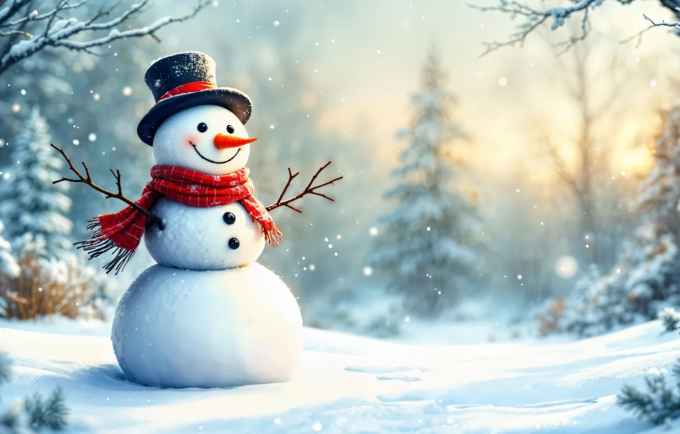 Photo wallpaper winter, snow, decoration, Christmas, New year, snowman, happy, Christmas
