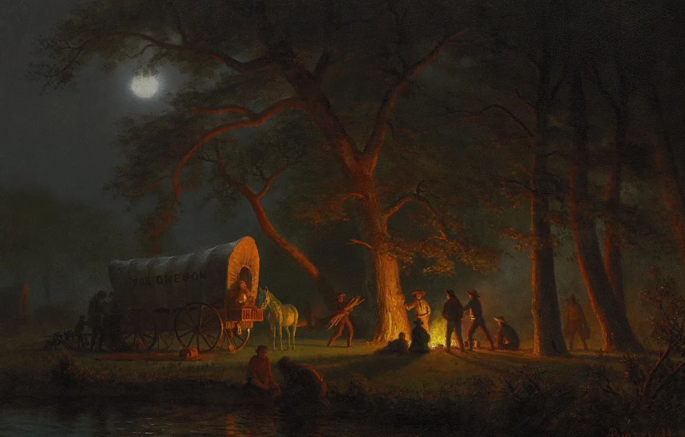 Photo wallpaper people, picture, wagon, bed, genre, Albert Bierstadt, Oregon Trail
