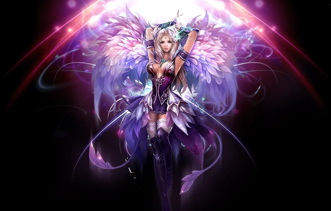 Photo wallpaper girl, the dark background, wings, fantasy, art, Perfect World