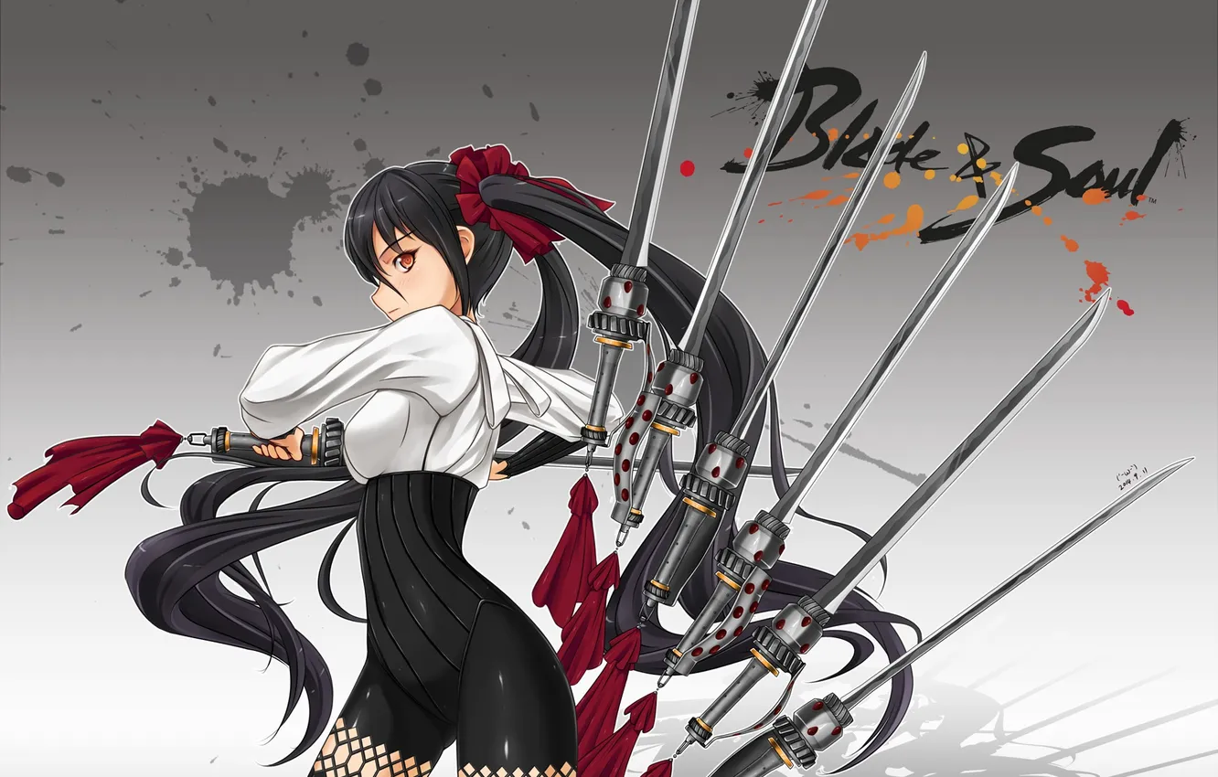 Photo wallpaper look, girl, weapons, gesture, art, midnight, blade and soul