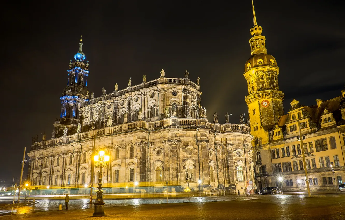 Photo wallpaper night, lights, Germany, Dresden, area