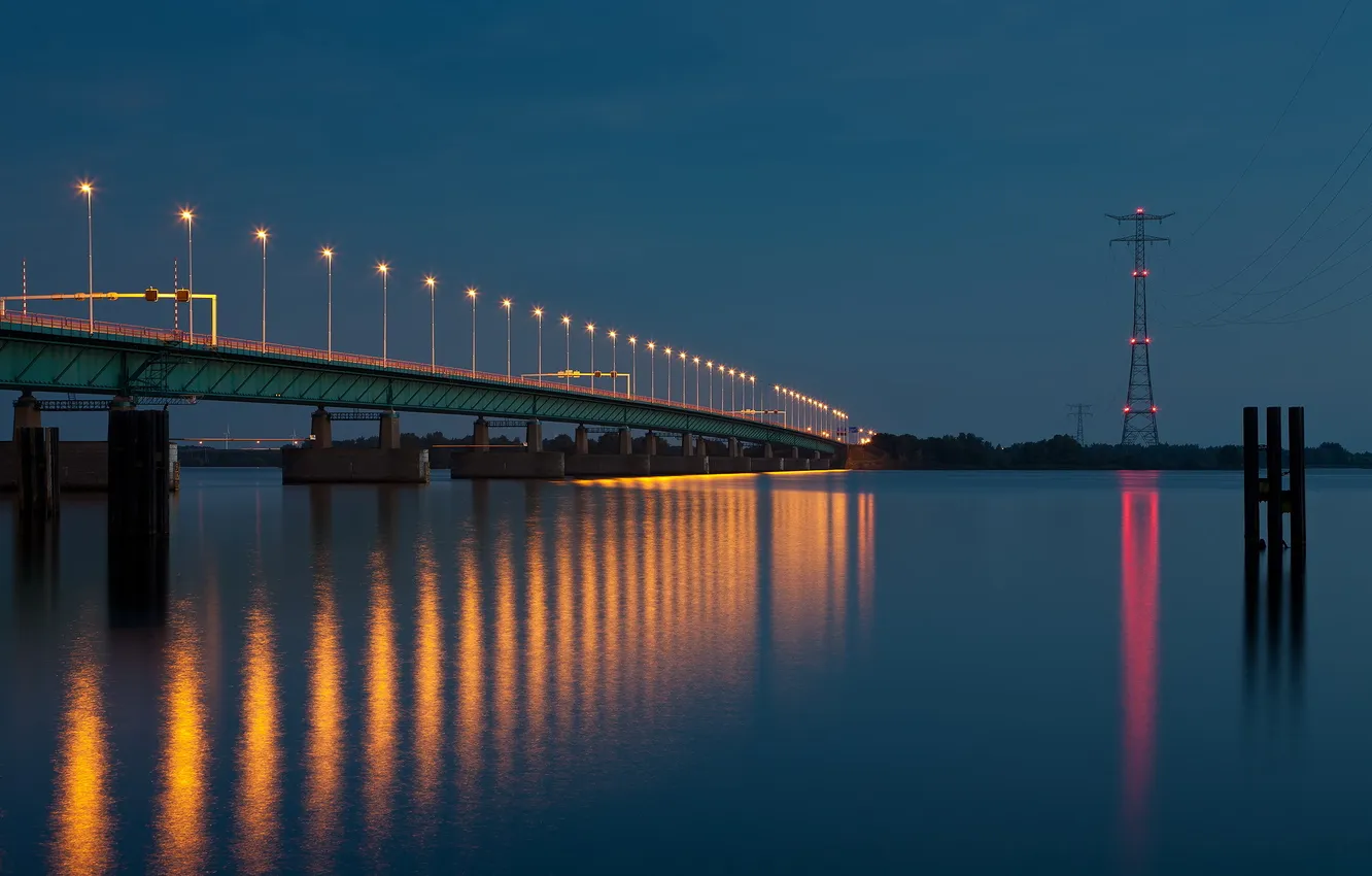 Photo wallpaper night, bridge, river