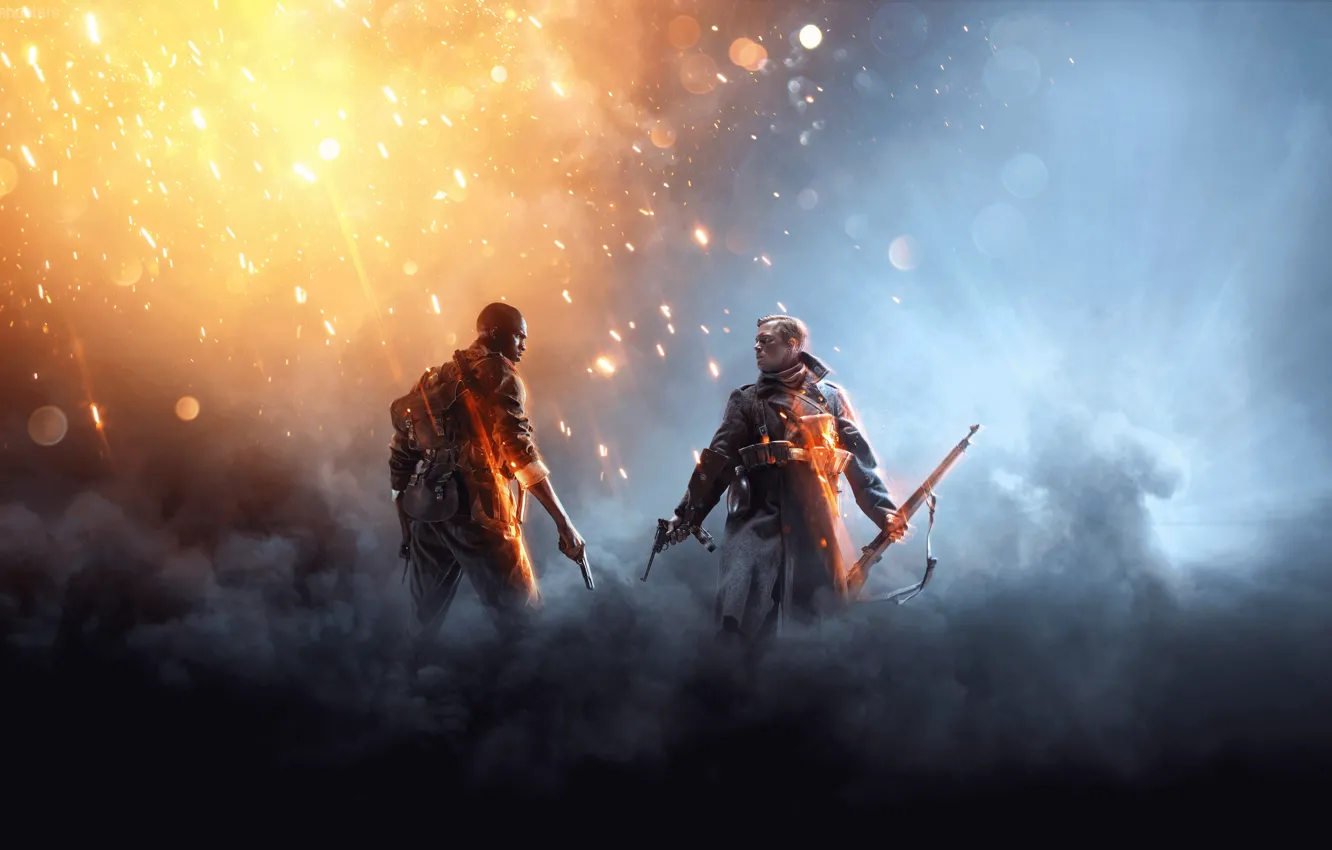 Photo wallpaper the sky, look, clouds, lights, weapons, smoke, rifle, equipment