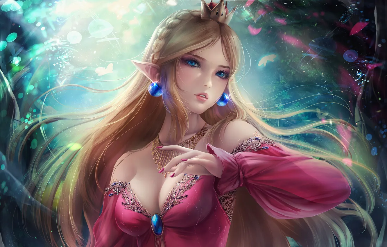 Photo wallpaper girl, sexy, cleavage, long hair, dress, boobs, anime, blue eyes