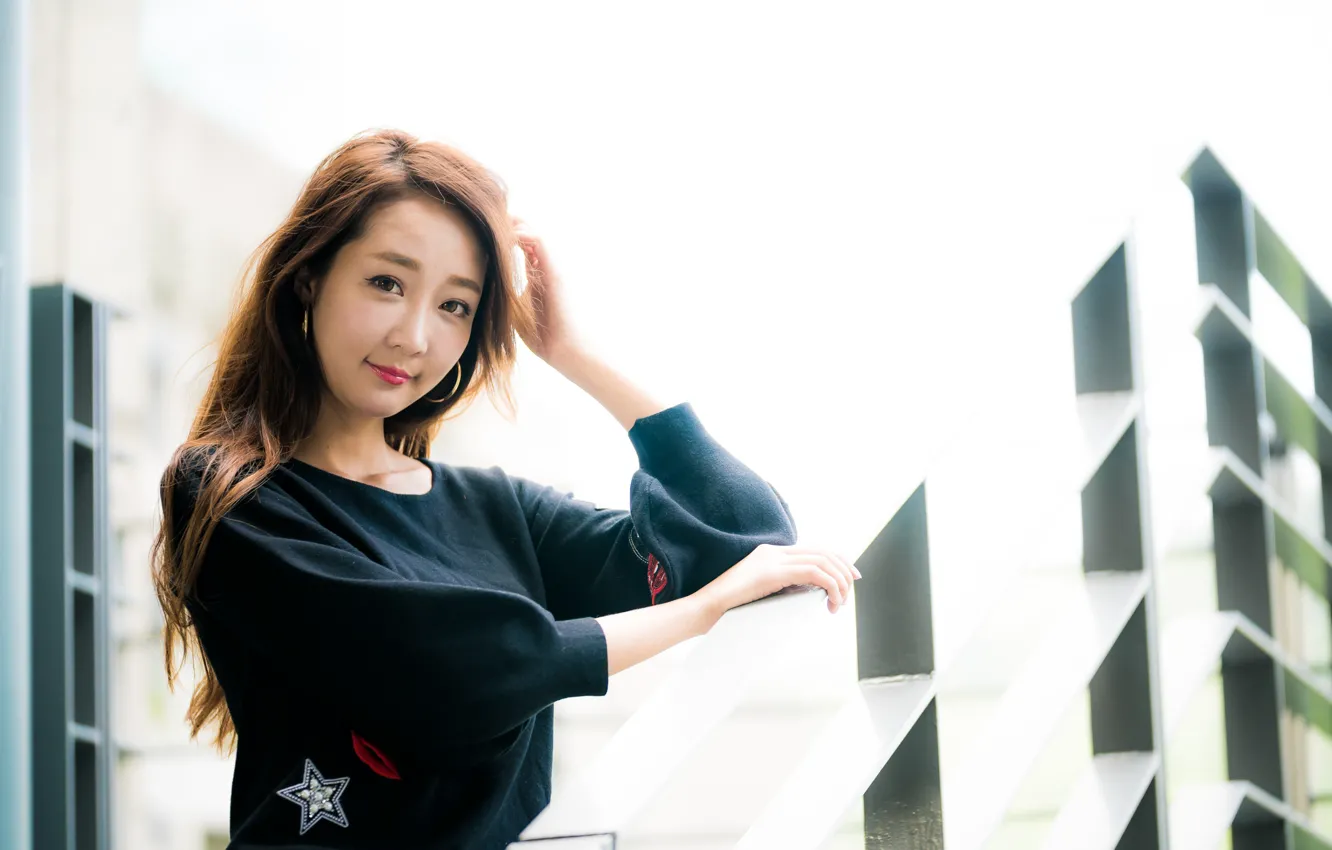 Photo wallpaper look, girl, hair, Asian, bokeh