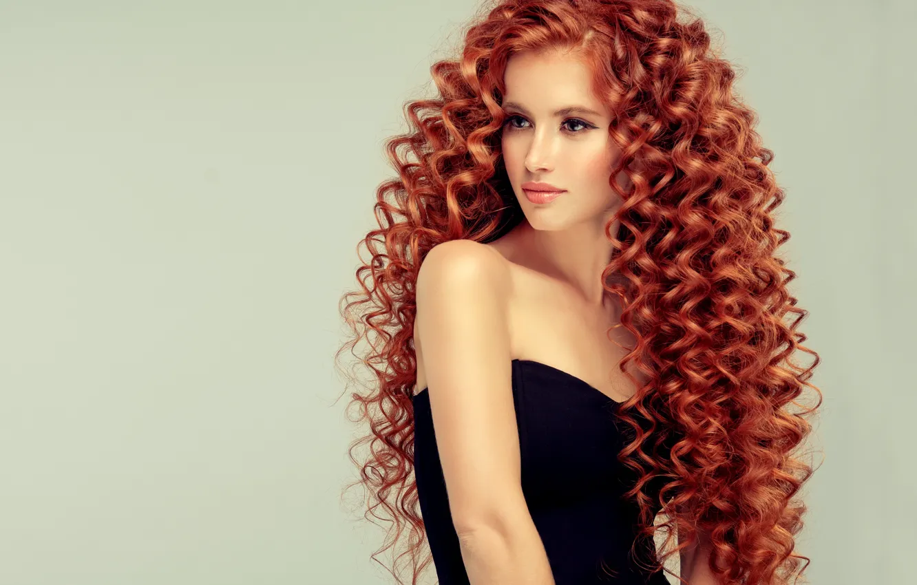 Photo wallpaper girl, face, model, hair, portrait, beauty, profile, red