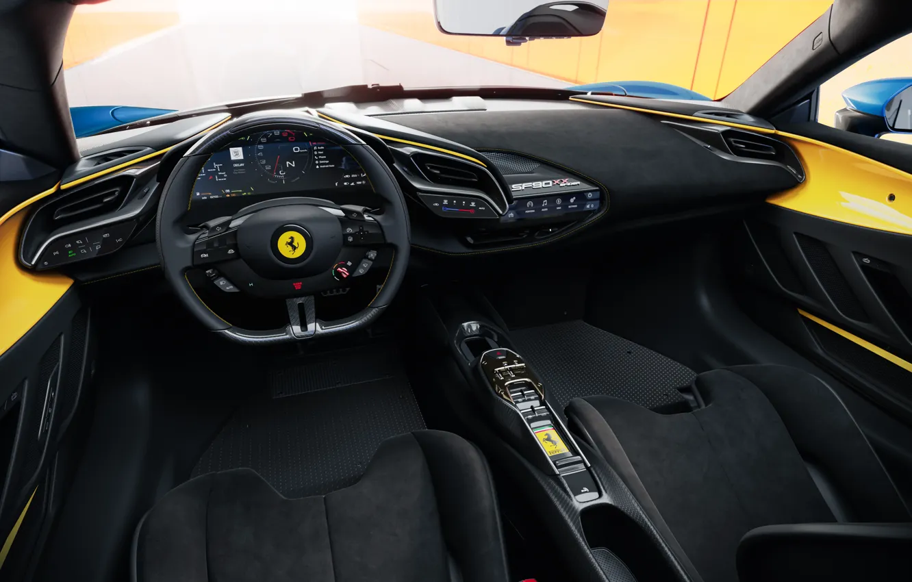 Photo wallpaper Ferrari, steering wheel, dashboard, torpedo, SF90, Ferrari SF90 XX Spider