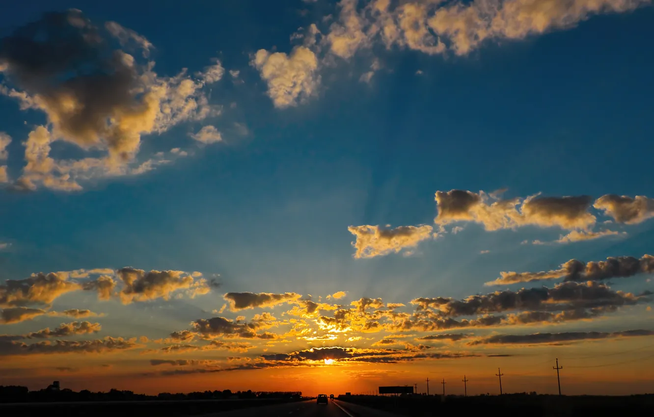 Photo wallpaper the sky, clouds, sunset, horizon