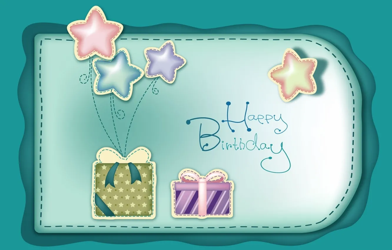 Photo wallpaper stars, balls, birthday, holiday, gifts, congratulations, bows, happy birthday