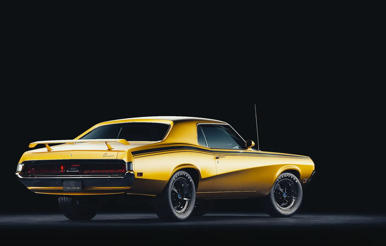 Photo wallpaper machine, auto, Cougar, design, retro, render, 1970, Mercury