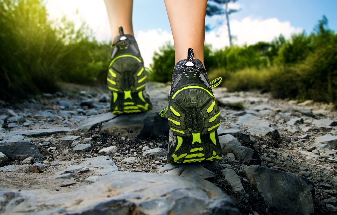 Photo wallpaper stones, walk, trekking, sport shoes
