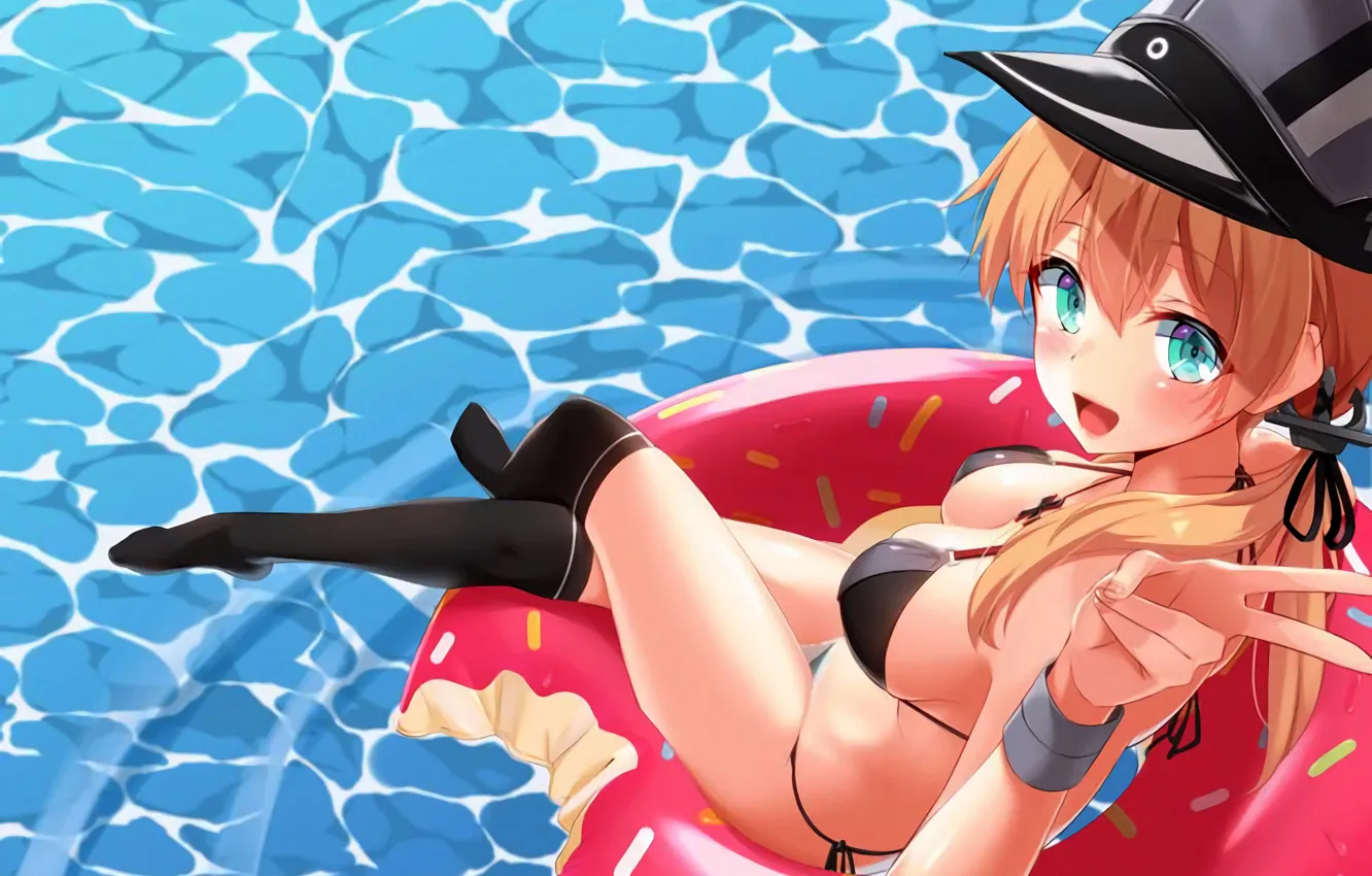 Photo wallpaper girl, sexy, cleavage, green eyes, long hair, boobs, anime, water