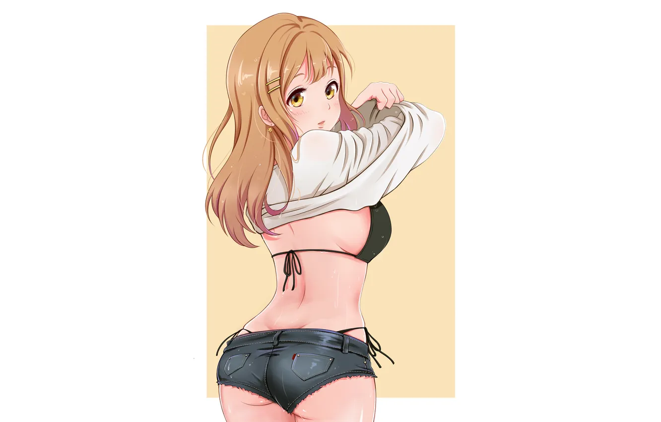 Photo wallpaper girl, sexy, ass, shorts, long hair, boobs, anime, beautiful