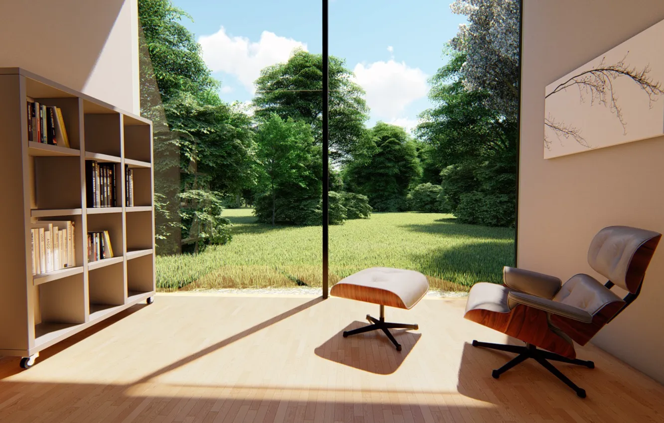 Photo wallpaper picture, chair, the room, shelves, ARCHVIZ