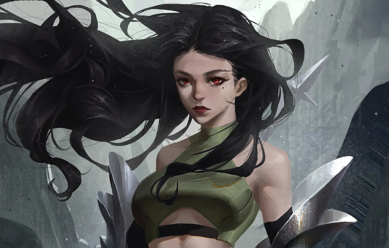 Photo wallpaper look, girl, hair, art, red eyes