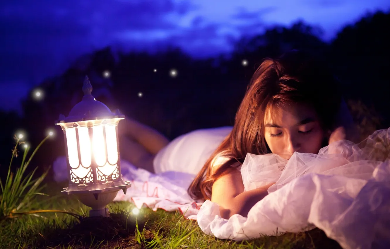 Photo wallpaper night, stay, lamp, lights, Asian