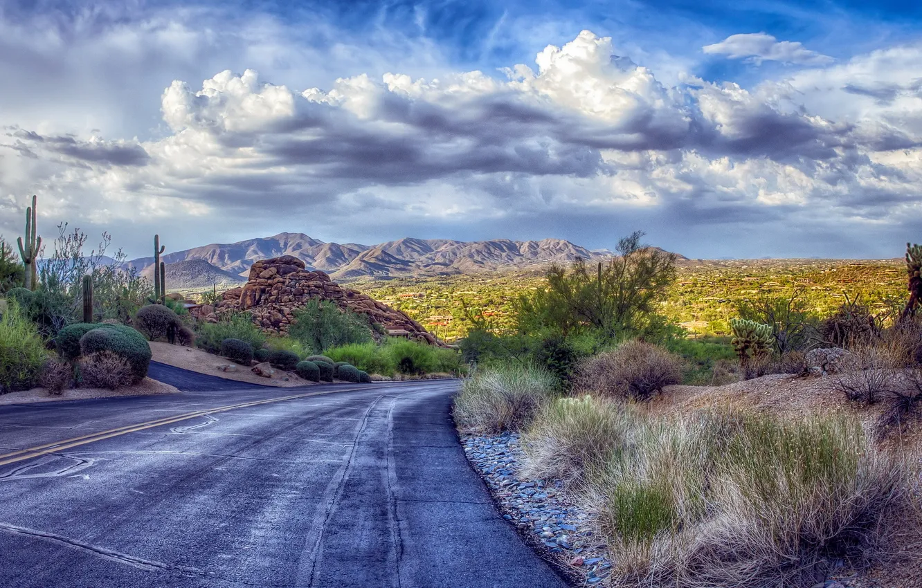 Photo wallpaper road, landscape, mountains