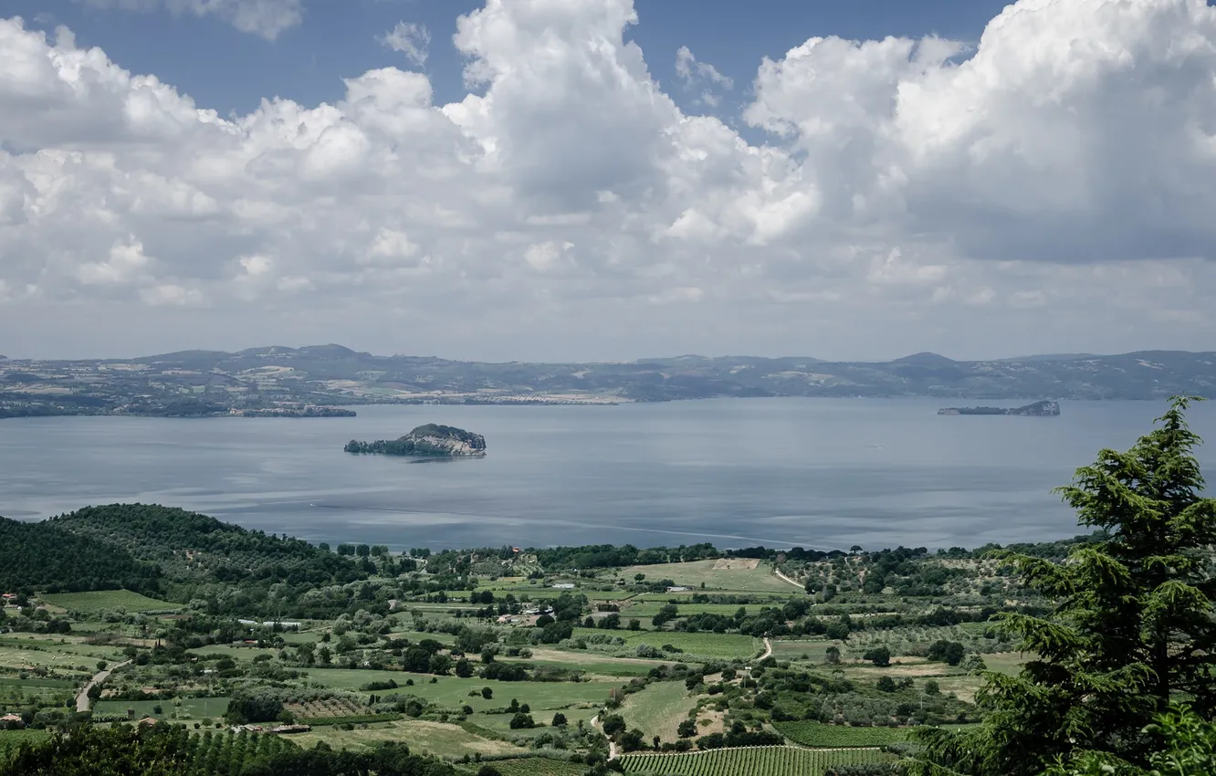 Photo wallpaper the sky, clouds, valley, Italy, island, Lazio, Bracciano