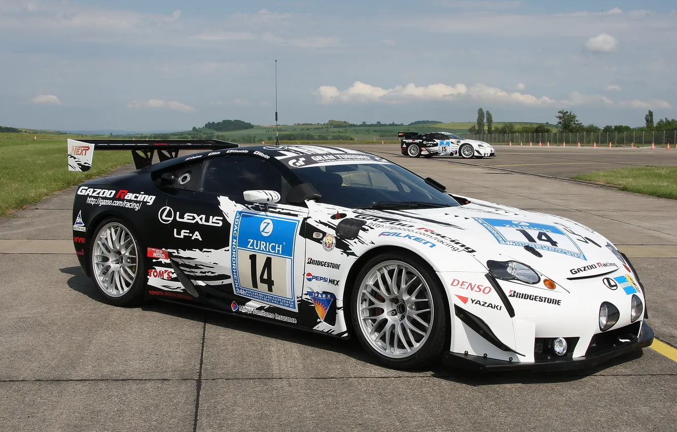 Photo wallpaper car, grass, asphalt, Lexus, Lexus, race, the front part, LF-A