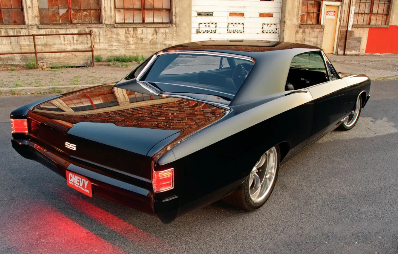 Photo wallpaper Chevrolet, black, Chevelle, The Sickness, back side, colorous