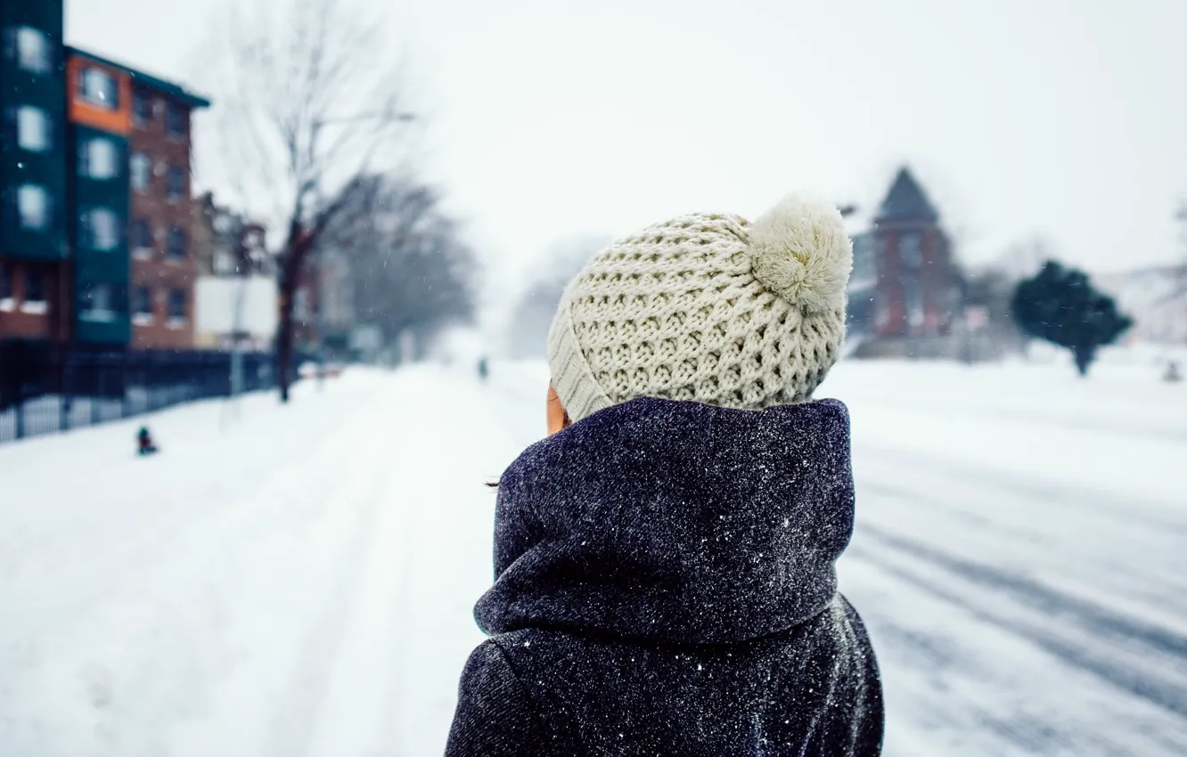 Photo wallpaper winter, girl, snow, hat