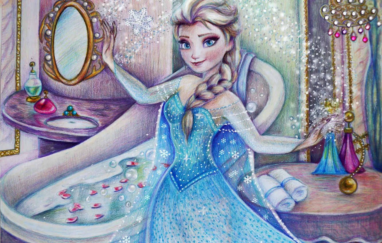 Photo wallpaper girl, figure, dress, Frozen, Disney, art, Elsa, Cold heart