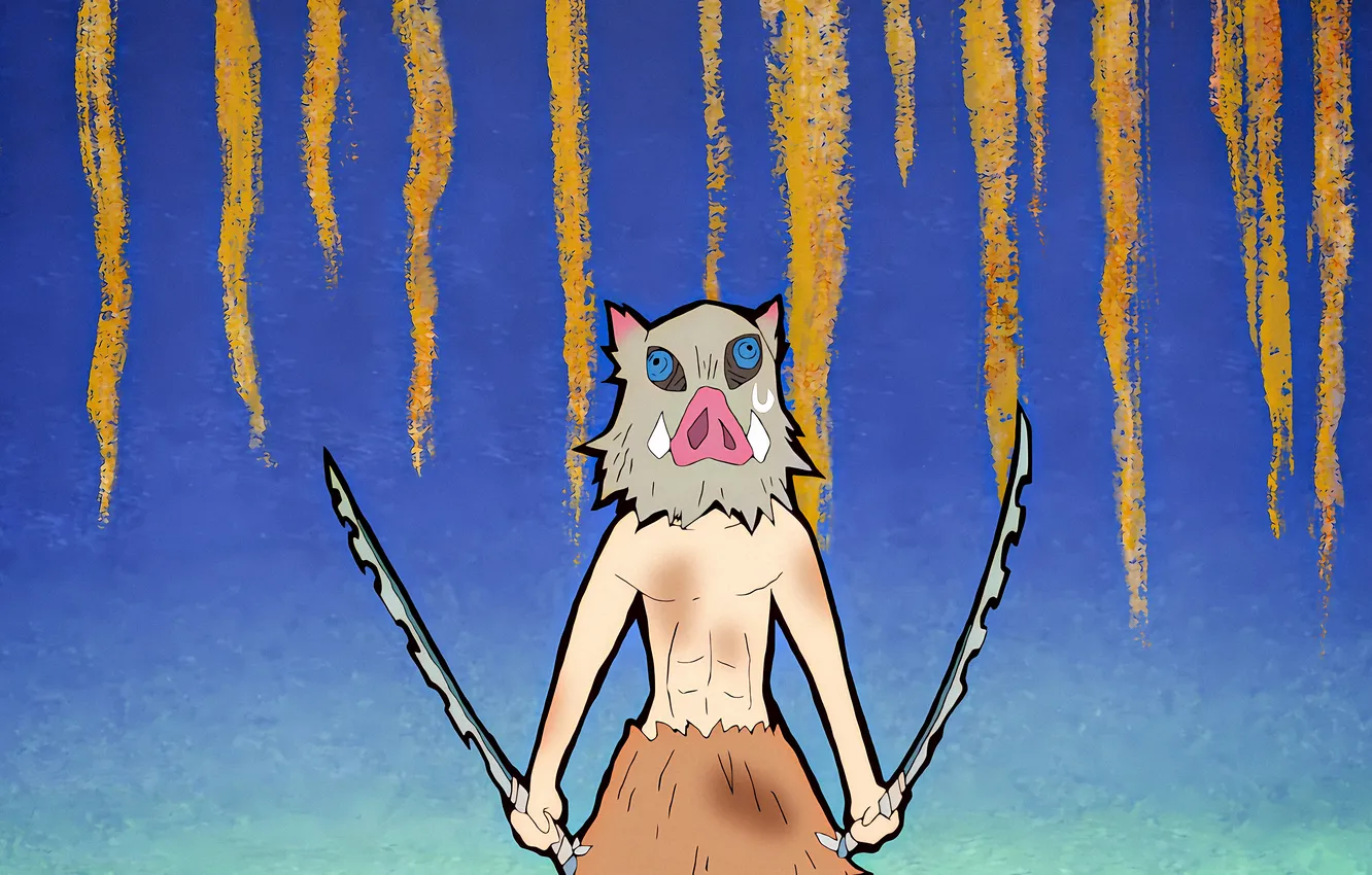 Photo wallpaper surprise, anime, mask, guy, boar, anime, high quality, katana