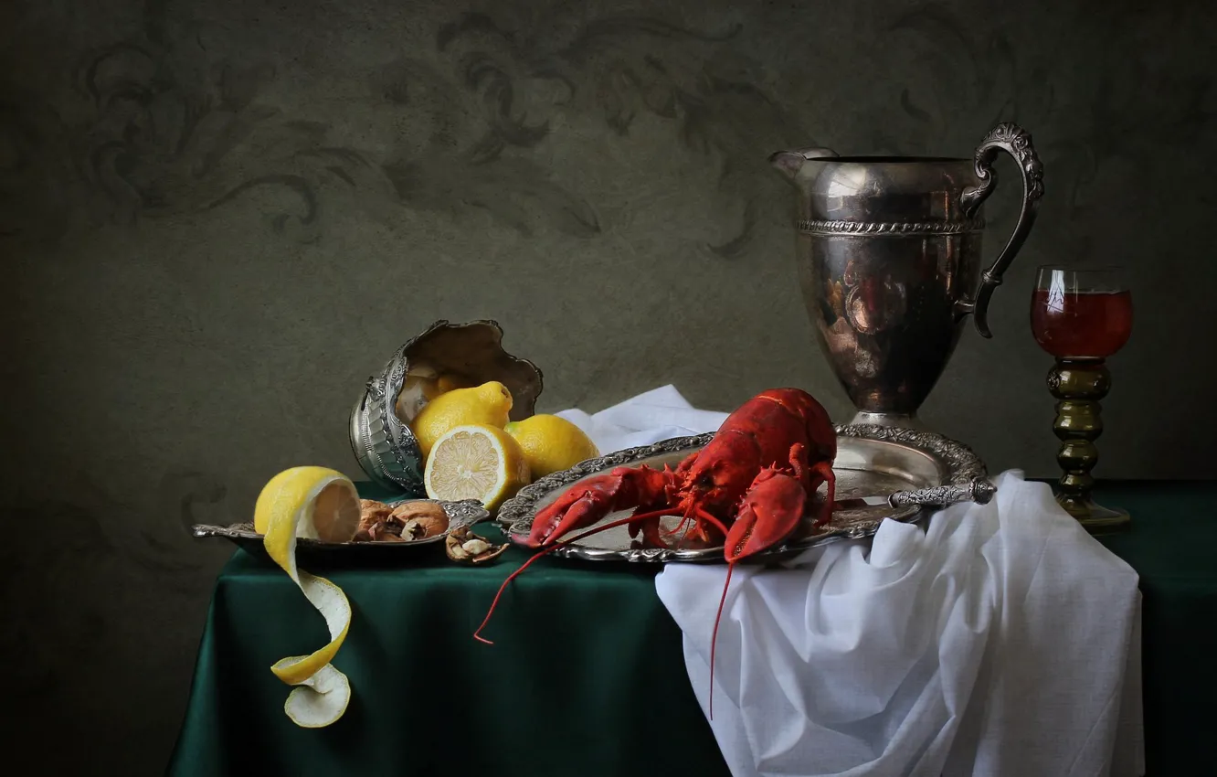 Photo wallpaper lemon, glass, still life, Cup, Lobster