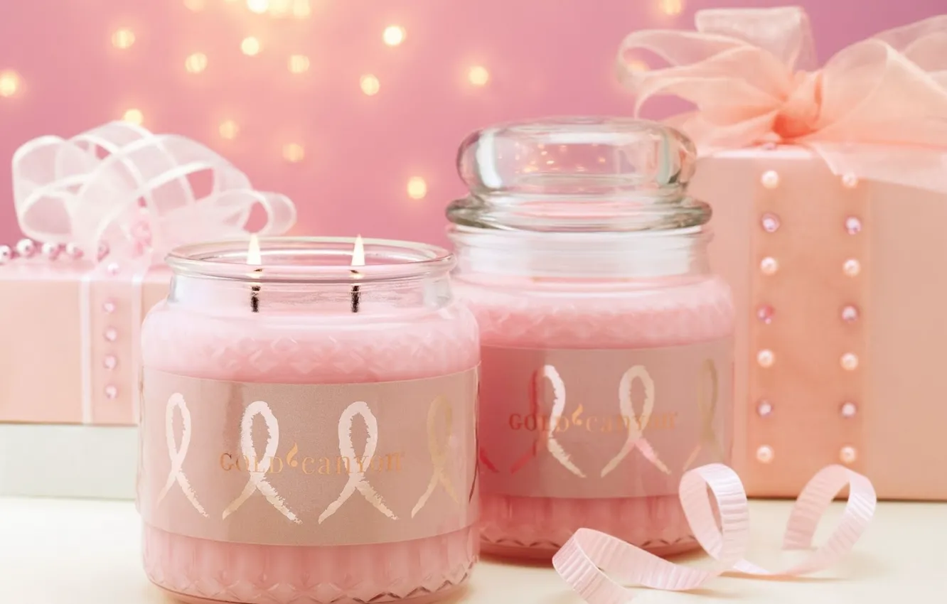 Photo wallpaper pink, holiday, gift, gentle, new year, candle, tape, Bank