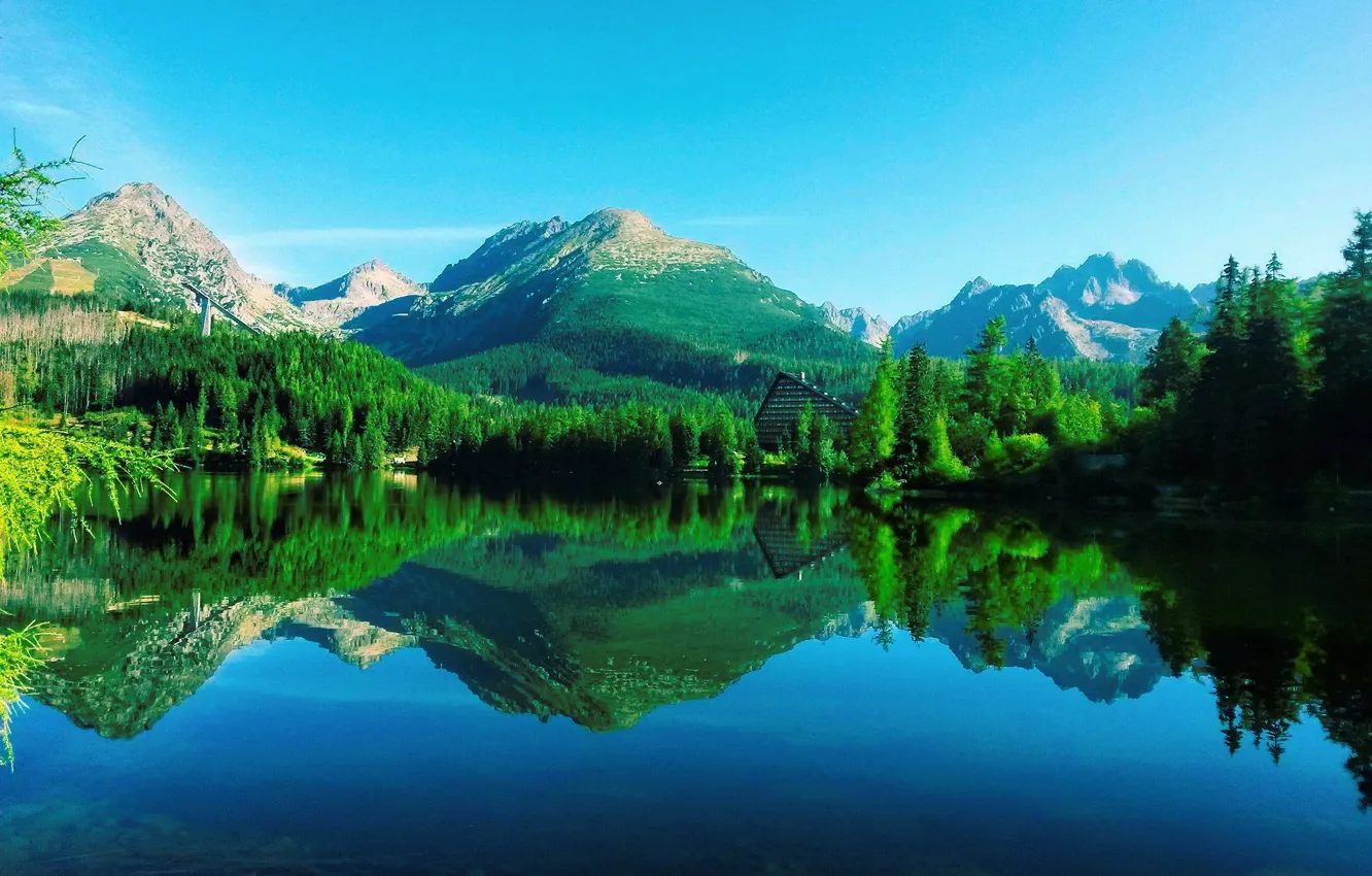 Photo wallpaper mountains, lake, reflection