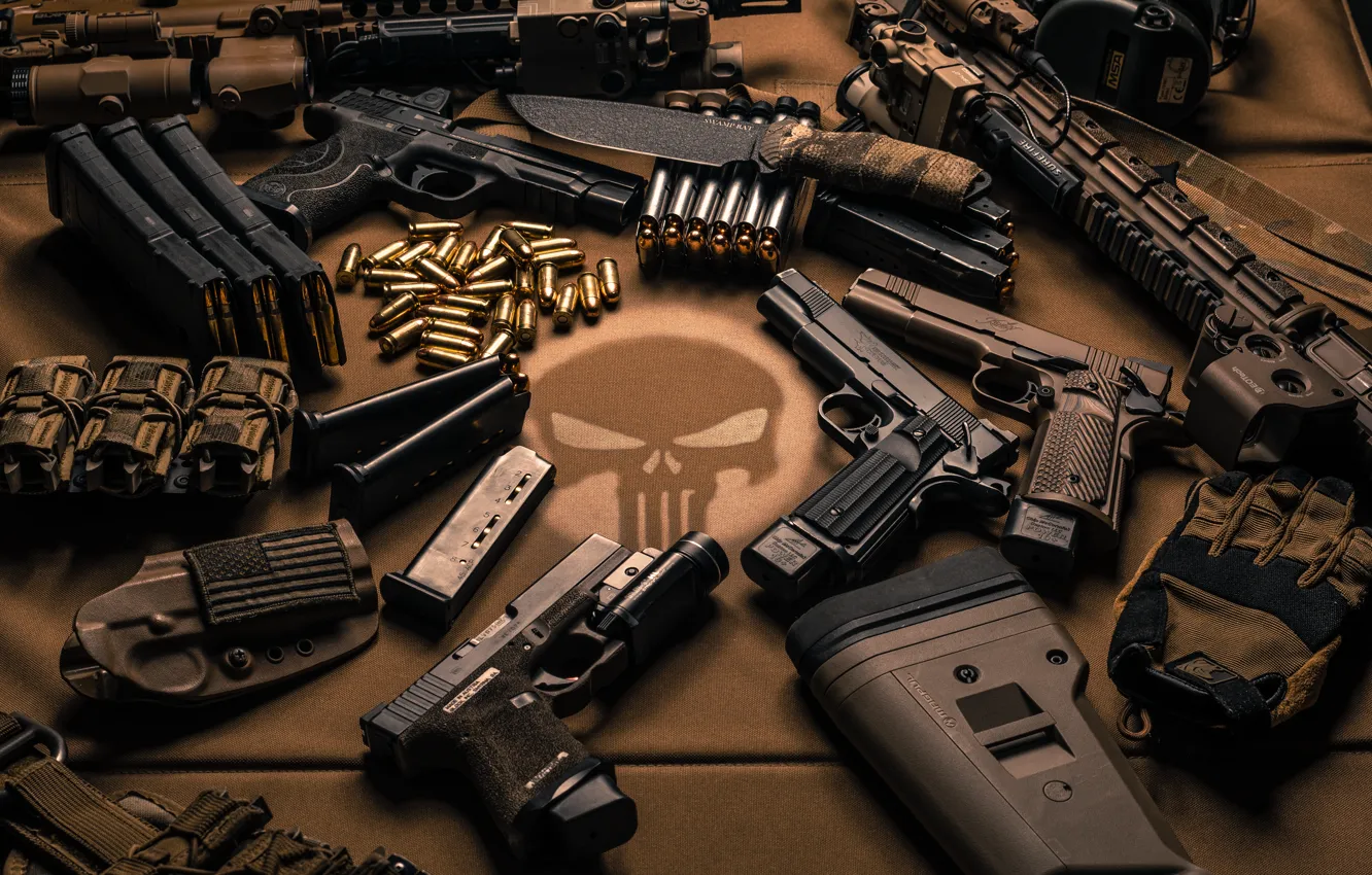Photo wallpaper weapons, guns, knife, cartridges