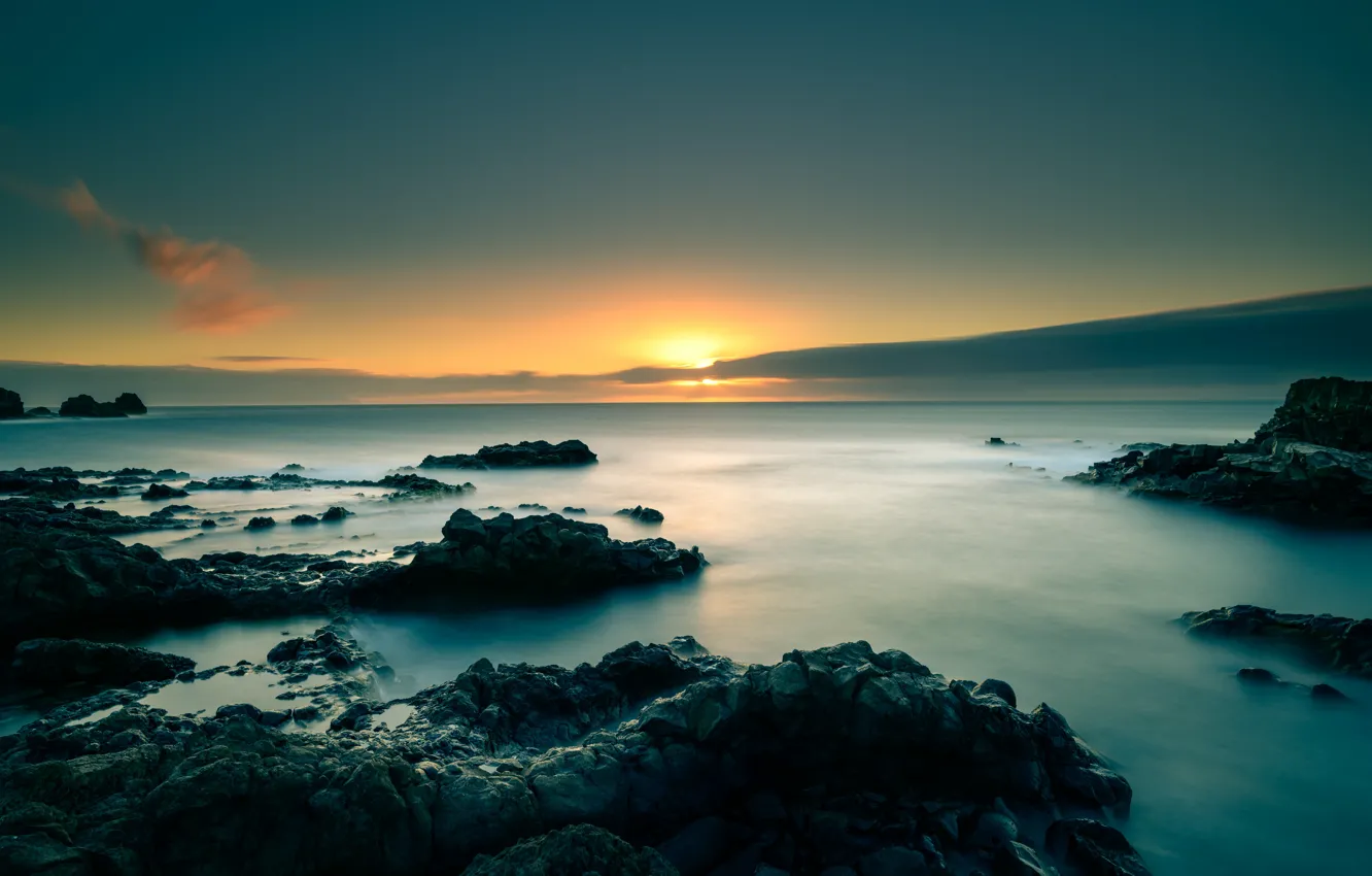 Photo wallpaper sunset, coast, the evening, Spain, Tenerife, Buenavista del Norte