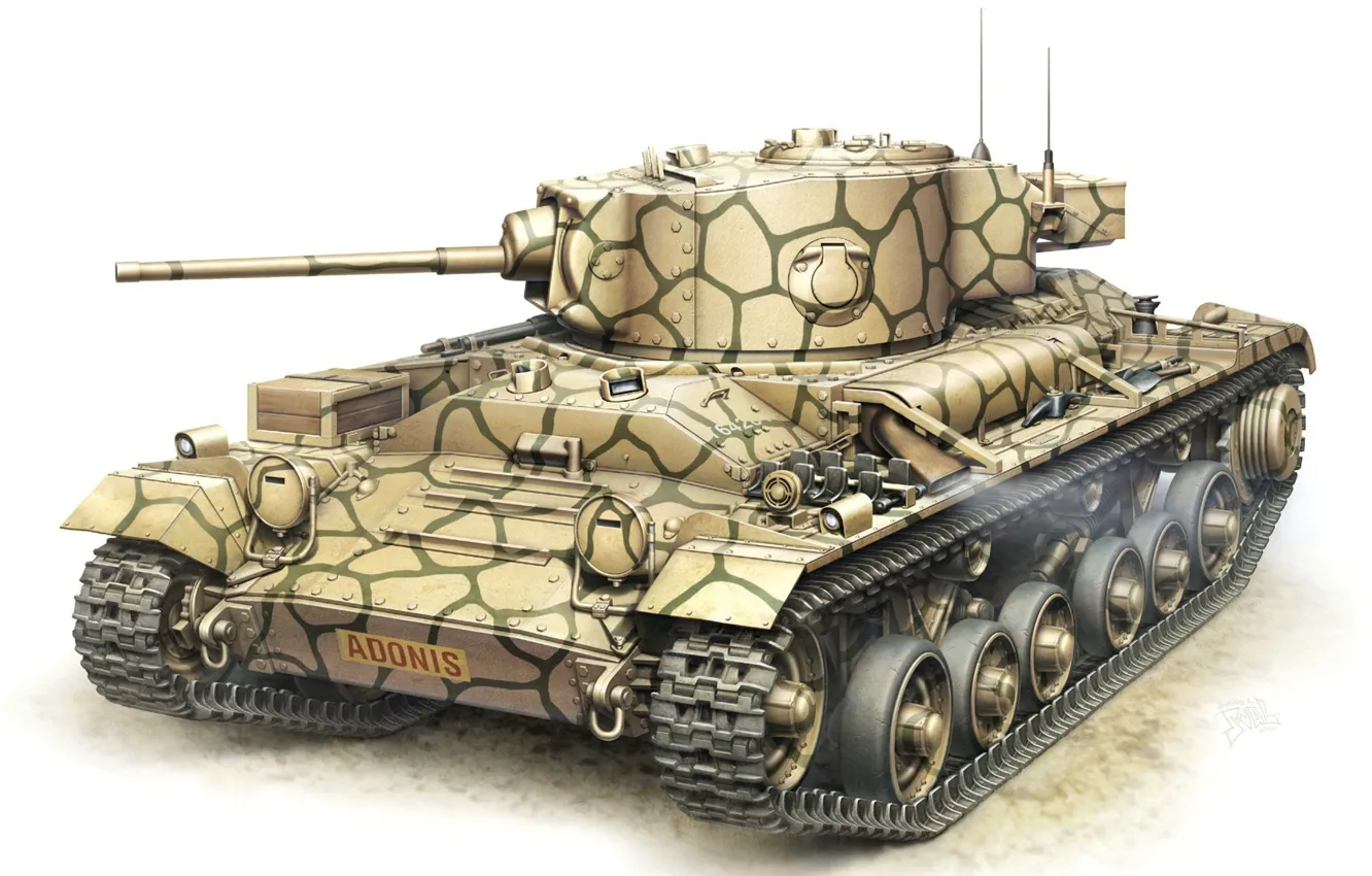 Photo wallpaper figure, art, tank, British, valentine, WW2, infantry, V Mk. III