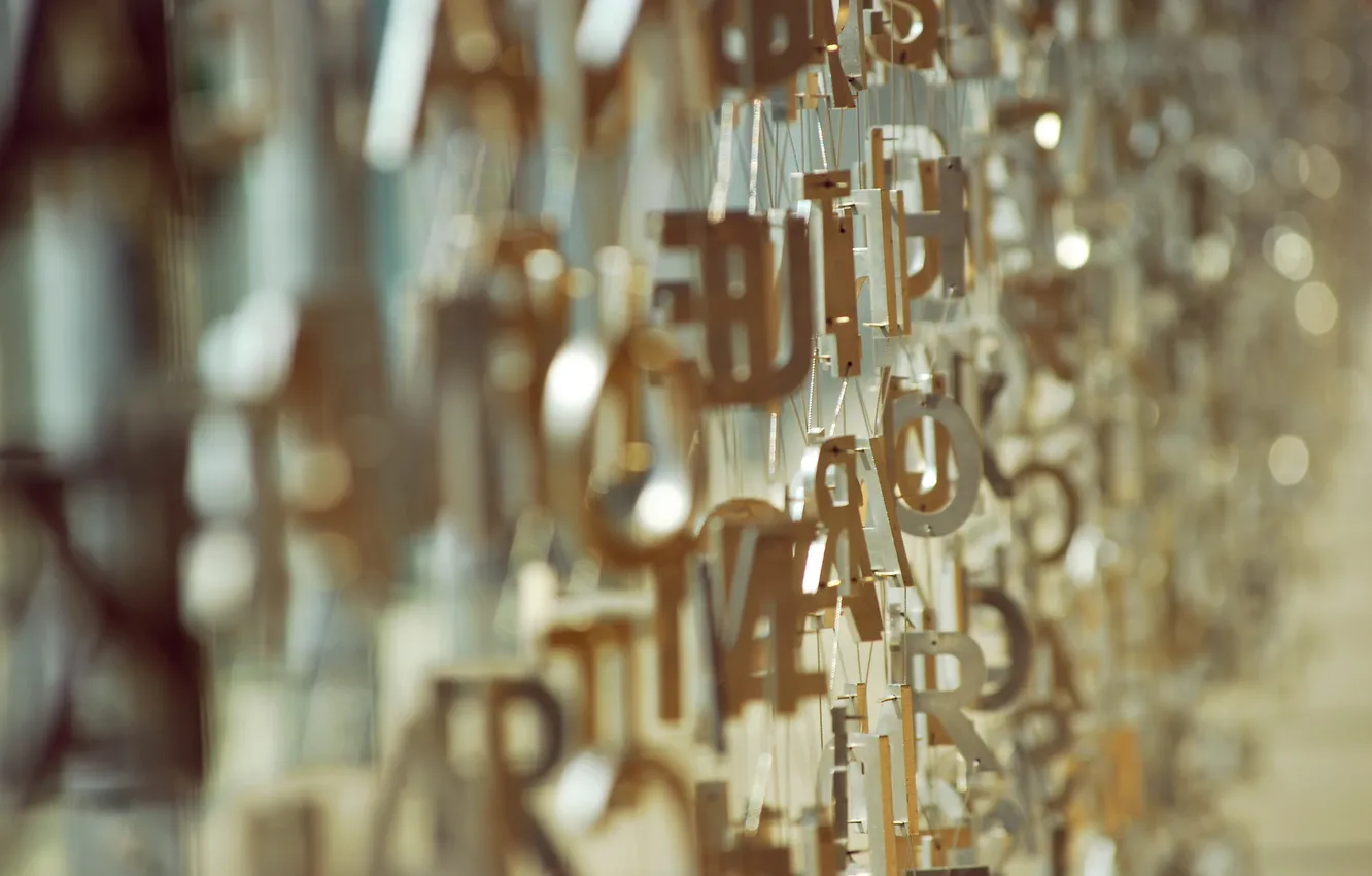 Photo wallpaper macro, letters, hanging