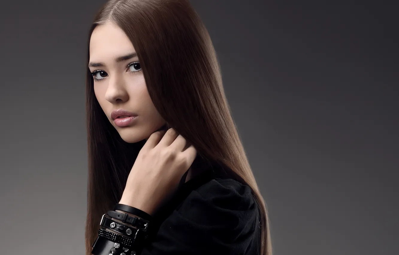 Photo wallpaper look, girl, face, background, hair, brunette