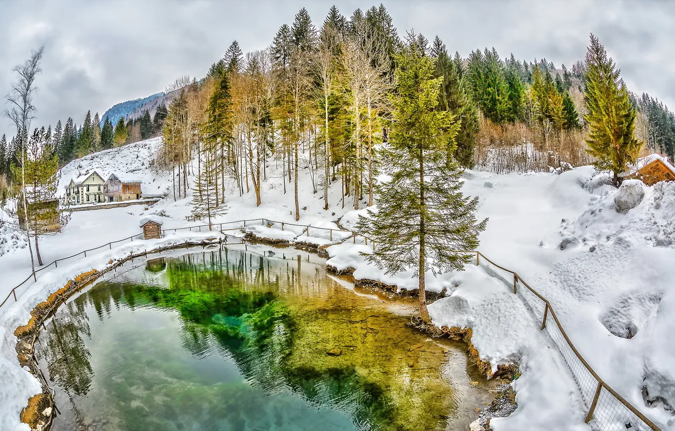 Photo wallpaper winter, landscape, lake